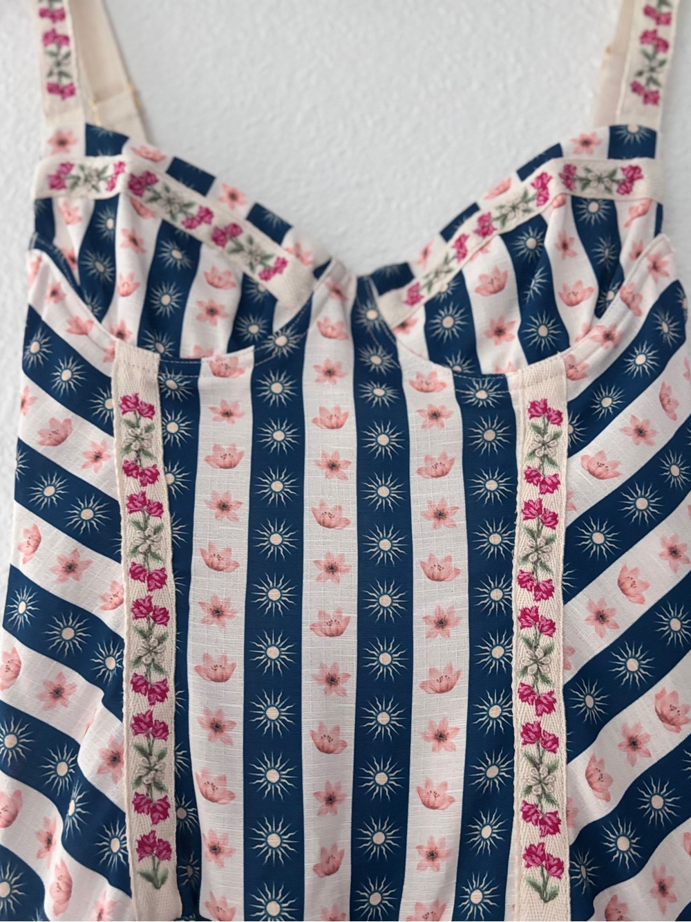 Agua Bendita Rayna Corset Midi Dress Embroidered Straps NWT Small - Picture 3 of 6